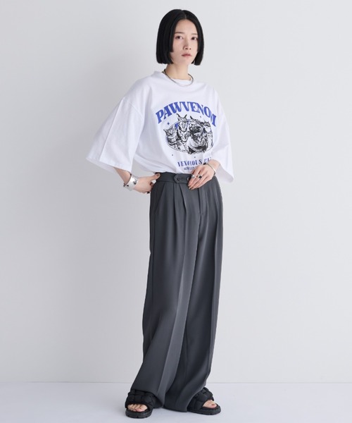 MERLOT（メルロー）の「オーバーサイズメニーキャットコットンTシャツ（Tシャツ/カットソー・レディース・ホワイト/ブラック/グレー・FREE）」の8枚目の写真