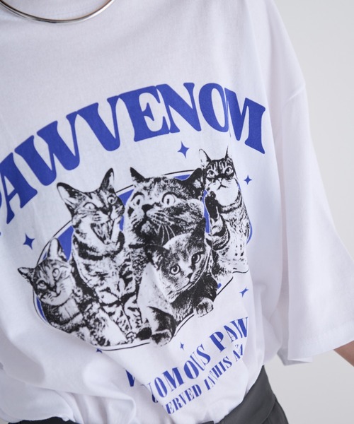 MERLOT（メルロー）の「オーバーサイズメニーキャットコットンTシャツ（Tシャツ/カットソー・レディース・ホワイト/ブラック/グレー・FREE）」の11枚目の写真