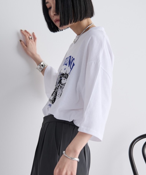 MERLOT（メルロー）の「オーバーサイズメニーキャットコットンTシャツ（Tシャツ/カットソー・レディース・ホワイト/ブラック/グレー・FREE）」の10枚目の写真