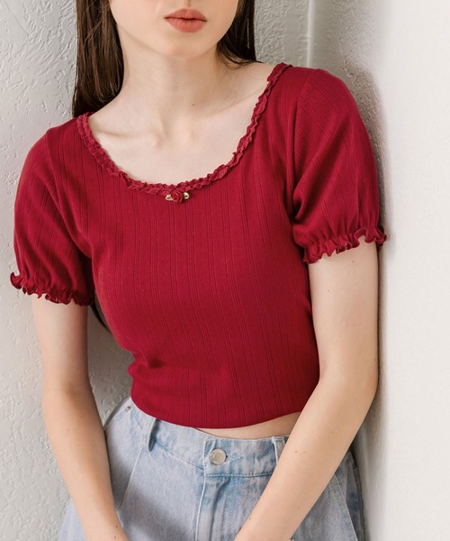 OLIVE des OLIVE（オリーブデオリーブ）の「ピコレーストップス（Tシャツ/カットソー・レディース・オフホワイト/サックスブルー/その他/ブラック/レッド・FREE）」の4枚目の写真