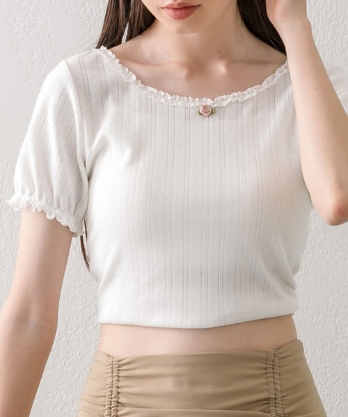 OLIVE des OLIVE（オリーブデオリーブ）の「ピコレーストップス（Tシャツ/カットソー・レディース・オフホワイト/サックスブルー/その他/ブラック/レッド・FREE）」の2枚目の写真