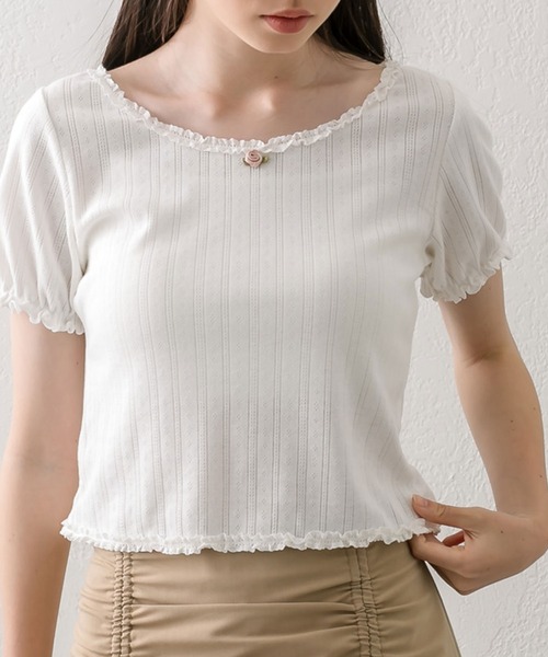 OLIVE des OLIVE（オリーブデオリーブ）の「ピコレーストップス（Tシャツ/カットソー・レディース・オフホワイト/サックスブルー/その他/ブラック/レッド・FREE）」の6枚目の写真