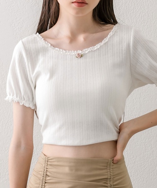 OLIVE des OLIVE（オリーブデオリーブ）の「ピコレーストップス（Tシャツ/カットソー・レディース・オフホワイト/サックスブルー/その他/ブラック/レッド・FREE）」の8枚目の写真