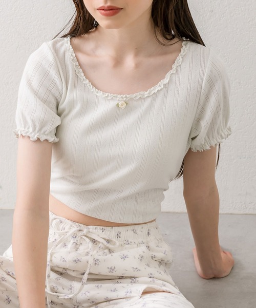 OLIVE des OLIVE（オリーブデオリーブ）の「ピコレーストップス（Tシャツ/カットソー・レディース・オフホワイト/サックスブルー/その他/ブラック/レッド・FREE）」の12枚目の写真