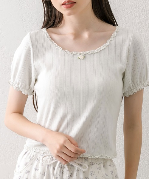 OLIVE des OLIVE（オリーブデオリーブ）の「ピコレーストップス（Tシャツ/カットソー・レディース・オフホワイト/サックスブルー/その他/ブラック/レッド・FREE）」の16枚目の写真