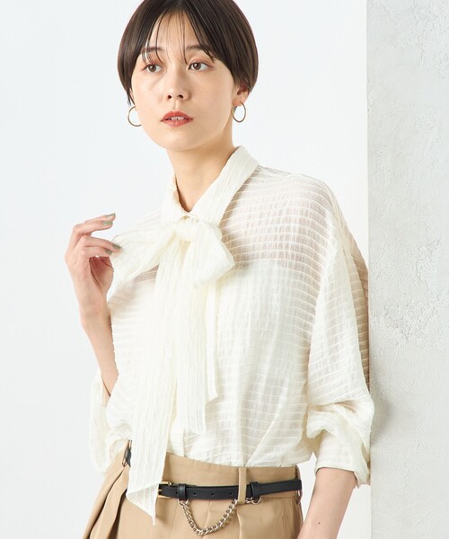 NOLLEY’S Sophi（ノーリーズソフィ）の「モールボーダーボウタイブラウス（シャツ/ブラウス・レディース・オフホワイト/ブラック・38）」の9枚目の写真