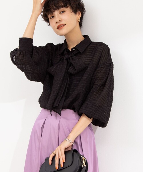 NOLLEY’S Sophi（ノーリーズソフィ）の「モールボーダーボウタイブラウス（シャツ/ブラウス・レディース・オフホワイト/ブラック・38）」の15枚目の写真