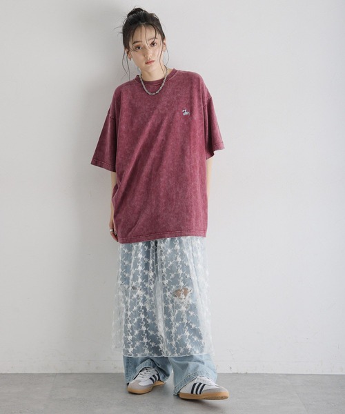 RAGEBLUE（レイジブルー）の「ワンポイント刺繍/ピグメントBIGTシャツ（Tシャツ/カットソー・レディース・グレイッシュベージュ/ブラック/レッド・FREE）」の12枚目の写真