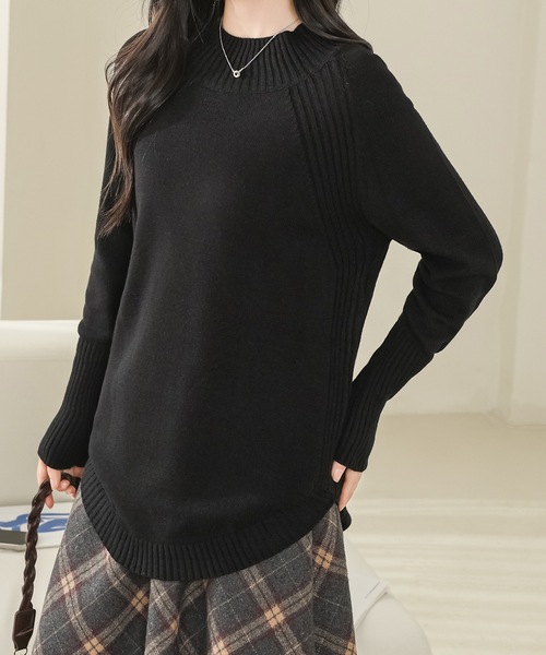 Lace Ladies(レースレディース)の「ラウンドカット ハイネック リブ ニット プルオーバー(ニット/セーター・レディース・ブラウン/ブラック/アイボリー・FREE)」の1枚目の写真