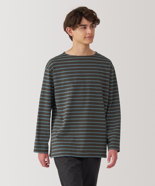 無印良品(ムジルシリョウヒン)の「紳士 洗いざらし太番手ボートネック九分袖Tシャツ(Tシャツ/カットソー・メンズ・ネイビー系/ホワイト系/ダークブラウン系/ブラック系・S/M/L/XL)」の3枚目の写真