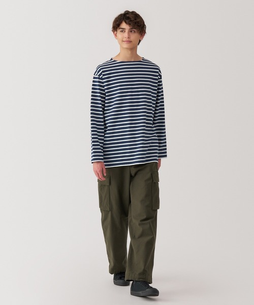 セール】紳士 洗いざらし太番手ボートネック九分袖Tシャツ（Tシャツ