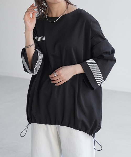 HUG.U(ハグユー)の「ボーダーテープロンT(Tシャツ/カットソー・レディース・ホワイト/ブラック/グレー・FREE)」の10枚目の写真