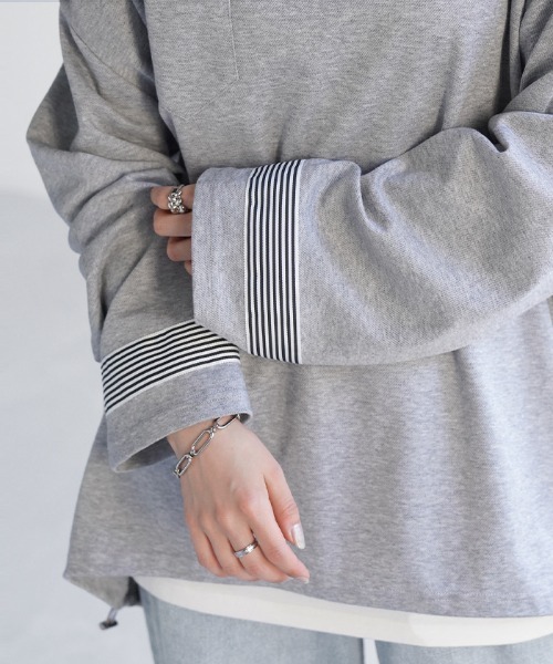 HUG.U(ハグユー)の「ボーダーテープロンT(Tシャツ/カットソー・レディース・ホワイト/ブラック/グレー・FREE)」の18枚目の写真
