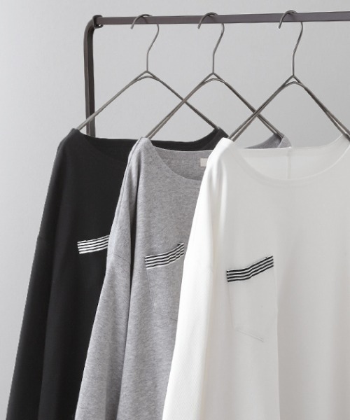 HUG.U(ハグユー)の「ボーダーテープロンT(Tシャツ/カットソー・レディース・ホワイト/ブラック/グレー・FREE)」の21枚目の写真