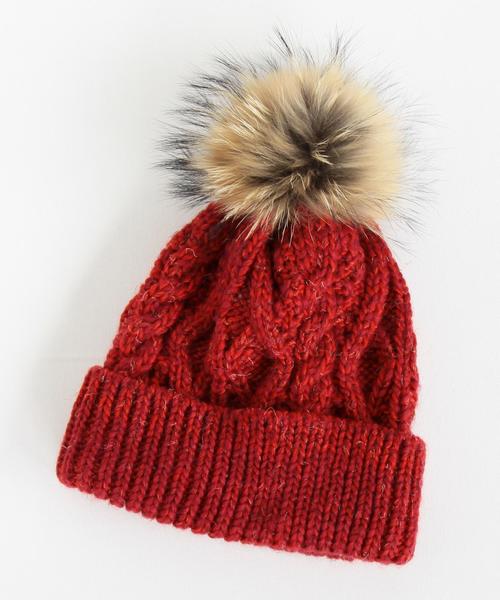 BEAUTY&YOUTH UNITED ARROWS（ビューティーアンドユースユナイテッドアローズ）の「BY∵ ファーポンポンケーブルニットキャップ（ニットキャップ/ビーニー・レディース・ブラック/グレー/ナチュラル/レッド・ﾌﾘ-）」の8枚目の写真