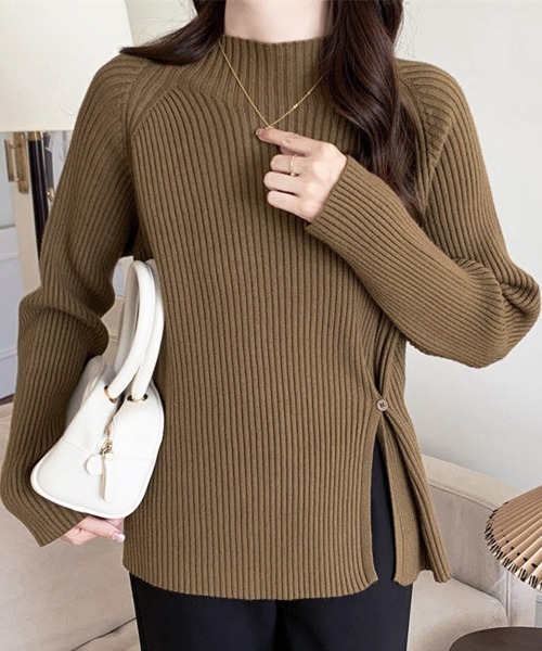 Miniministore(ミニミニストア)の「ニットトップス スリット入り 春秋冬(ニット/セーター・レディース・ブラック/カーキ/ホワイト・FREE)」の10枚目の写真