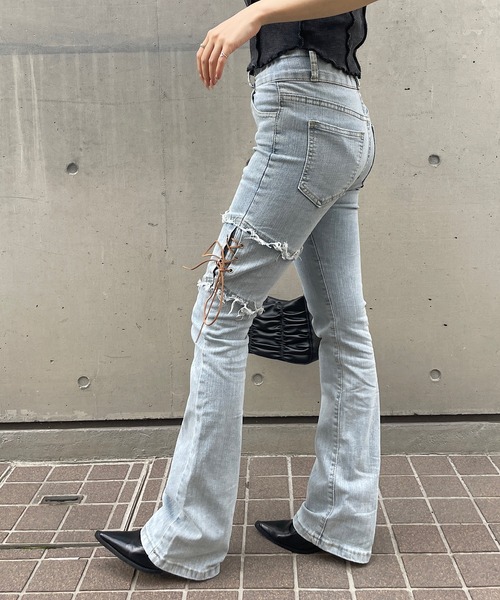 Jane Marple　ジェーンマープル　リボン デニム ズボン パンツ 黒 Jane Marple（ジェーンマープル）の古着 ロリィタパンツ！