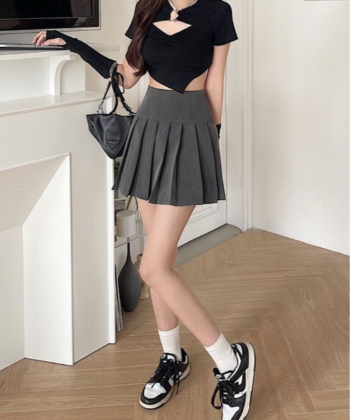 kirakiraShop(キラキラショップ)の「ツイル ボックス プリーツ ミニスカート(スカート・レディース・ブラック/グレー・M)」の11枚目の写真