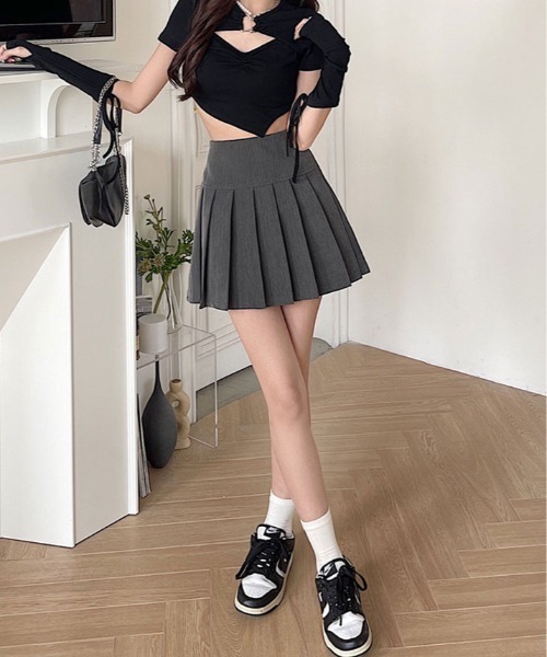 kirakiraShop(キラキラショップ)の「ツイル ボックス プリーツ ミニスカート(スカート・レディース・ブラック/グレー・M)」の10枚目の写真