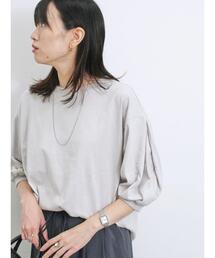 Samansa Mos2 blue | ボリュームスリーブ6分袖プルオーバー(Tシャツ/カットソー)
