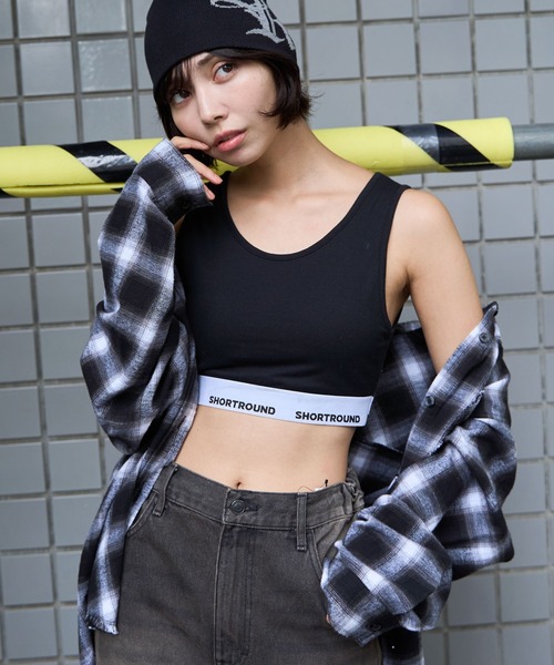 SHORT ROUND(ショートラウンド)の「SHORT ROUND/ロゴブラトップ(キャミソール・レディース・ブラック/杢グレー・MEDIUM/SMALL)」の2枚目の写真