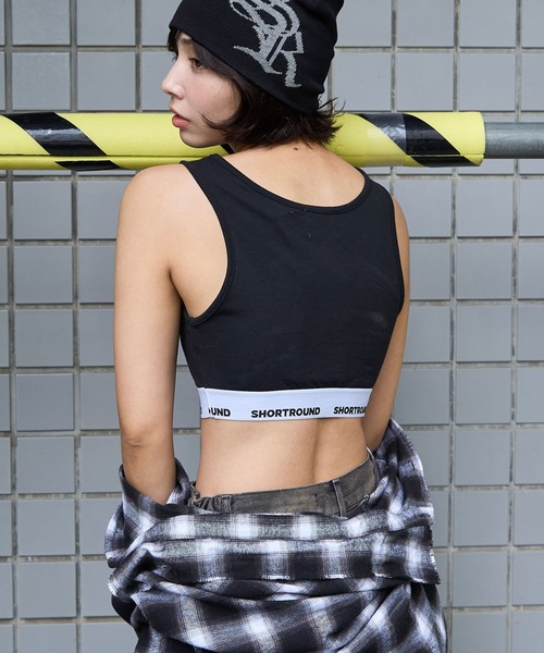 SHORT ROUND(ショートラウンド)の「SHORT ROUND/ロゴブラトップ(キャミソール・レディース・ブラック/杢グレー・MEDIUM/SMALL)」の6枚目の写真