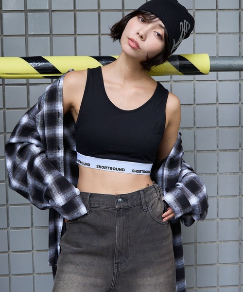SHORT ROUND(ショートラウンド)の「SHORT ROUND/ロゴブラトップ(キャミソール・レディース・ブラック/杢グレー・MEDIUM/SMALL)」の7枚目の写真