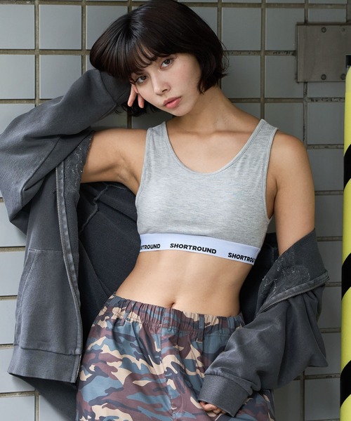 SHORT ROUND(ショートラウンド)の「SHORT ROUND/ロゴブラトップ(キャミソール・レディース・ブラック/杢グレー・MEDIUM/SMALL)」の10枚目の写真