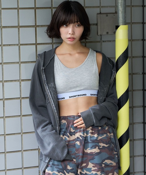 SHORT ROUND(ショートラウンド)の「SHORT ROUND/ロゴブラトップ(キャミソール・レディース・ブラック/杢グレー・MEDIUM/SMALL)」の9枚目の写真
