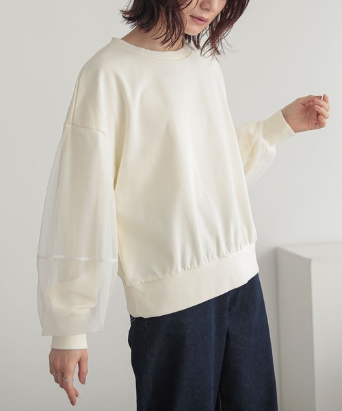 n'OrLABEL（ノアールレーベル）の「『チュールランタンスリーブスウェット』（スウェット・レディース・アイボリー/チャコール/グレイッシュブルー・FREE）」の2枚目の写真