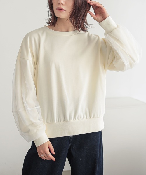 n'OrLABEL（ノアールレーベル）の「『チュールランタンスリーブスウェット』（スウェット・レディース・アイボリー/チャコール/グレイッシュブルー・FREE）」の20枚目の写真