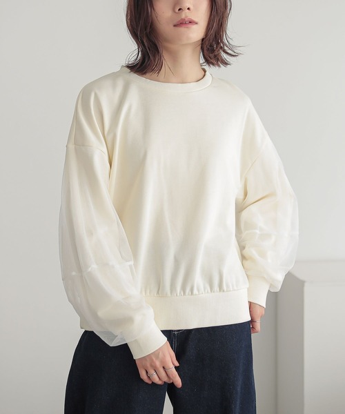 n'OrLABEL（ノアールレーベル）の「『チュールランタンスリーブスウェット』（スウェット・レディース・アイボリー/チャコール/グレイッシュブルー・FREE）」の12枚目の写真