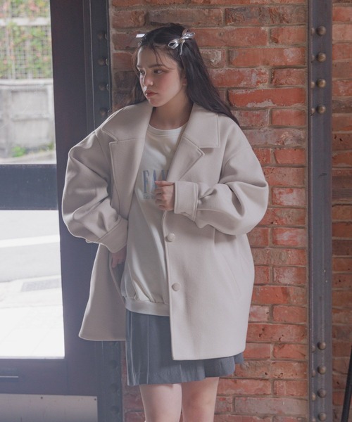 GLOBAL WORK（グローバルワーク）の「軽やかストレッチミドルコート/AND YUA ANY/115794（チェスターコート・キッズ・アイボリー/ブラック・150cm/160cm）」の6枚目の写真