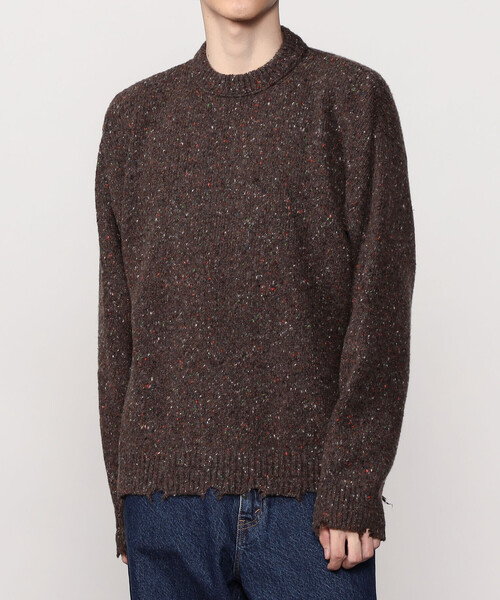 3色 ニット セーター ダメージ加工 ルーズ プルオーバー 長袖 4 XU セーター ニット 「XU」design damage knit 3 / 「エックス