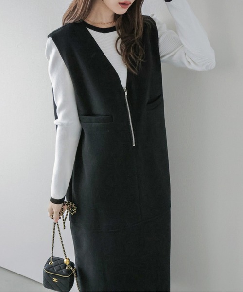 La-gemme（ラジェム）の「Vネックジャンパースカート（ジャンパースカート・レディース・オートミール/グレー/ブラウン/ブラック・フリー）」の5枚目の写真