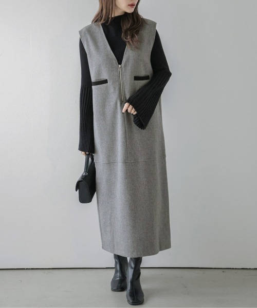 La-gemme（ラジェム）の「Vネックジャンパースカート（ジャンパースカート・レディース・オートミール/グレー/ブラウン/ブラック・フリー）」の12枚目の写真