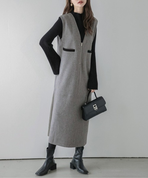 La-gemme（ラジェム）の「Vネックジャンパースカート（ジャンパースカート・レディース・オートミール/グレー/ブラウン/ブラック・フリー）」の14枚目の写真