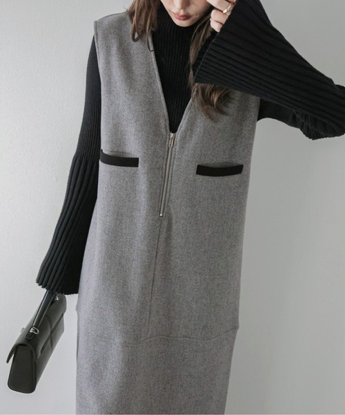 La-gemme（ラジェム）の「Vネックジャンパースカート（ジャンパースカート・レディース・オートミール/グレー/ブラウン/ブラック・フリー）」の13枚目の写真