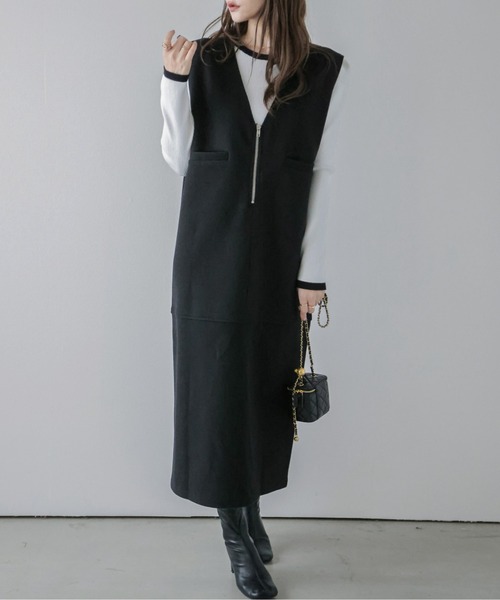 La-gemme（ラジェム）の「Vネックジャンパースカート（ジャンパースカート・レディース・オートミール/グレー/ブラウン/ブラック・フリー）」の6枚目の写真