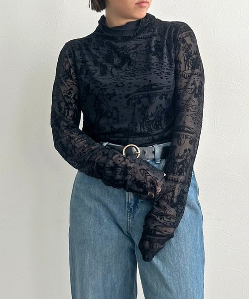 LHELBIE（レルビエ）の「フロッキーチュールトップス（Tシャツ/カットソー・レディース・ネイビー/ブラウン/ブラック・M）」の3枚目の写真