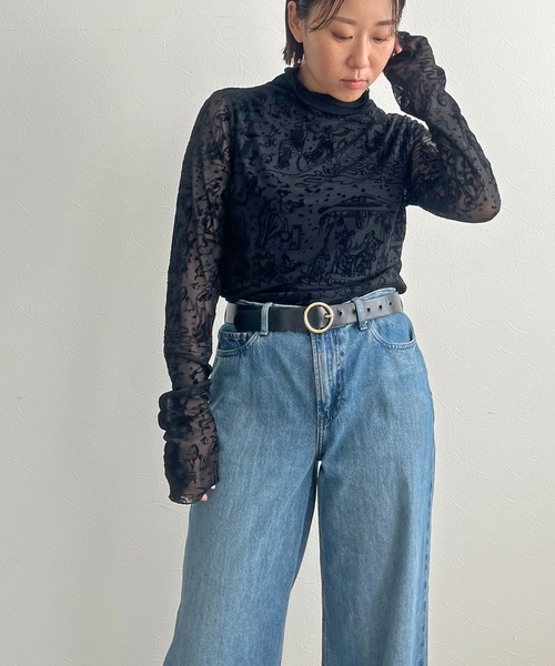 LHELBIE（レルビエ）の「フロッキーチュールトップス（Tシャツ/カットソー・レディース・ネイビー/ブラウン/ブラック・M）」の5枚目の写真