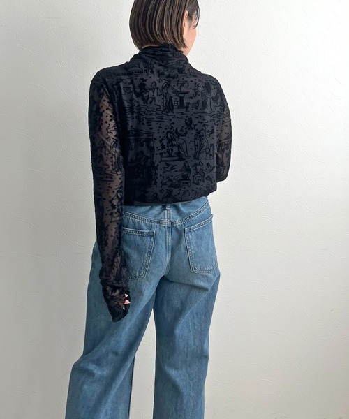 ★【新品】エイミーロウ フロッキーテキストハイネックトップス CGY 今季新作★ フロッキーテキストハイネックトップス Eimee Law│Eimee Law