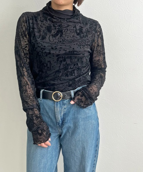 LHELBIE（レルビエ）の「フロッキーチュールトップス（Tシャツ/カットソー・レディース・ネイビー/ブラウン/ブラック・M）」の13枚目の写真