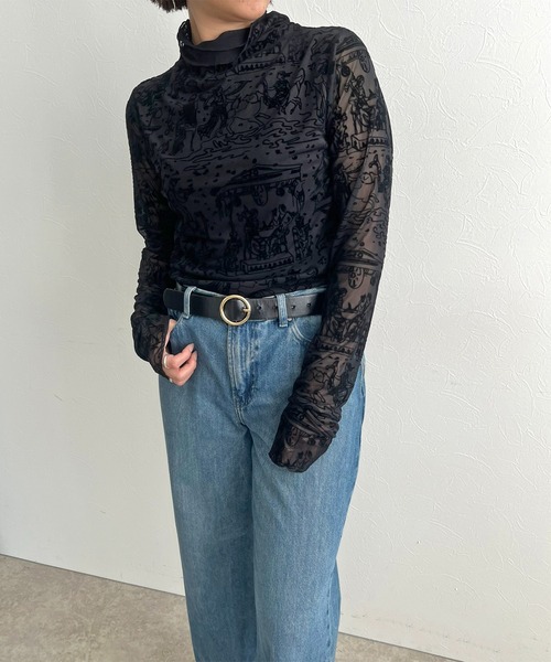 LHELBIE（レルビエ）の「フロッキーチュールトップス（Tシャツ/カットソー・レディース・ネイビー/ブラウン/ブラック・M）」の14枚目の写真