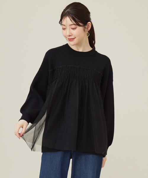 ANY SIS(エニィスィス)の「【洗える】ビスチェ風チュールコンビ ニット(ニット/セーター・レディース・アイボリー系/ブラック系/スカイブルー系・0)」の1枚目の写真