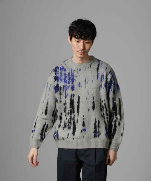 NANO universe（ナノユニバース）の「ペイントグラデーションモヘヤライクニット（ニット/セーター・メンズ・ネイビー/オリーブ/ブルーグリーン/ブラック/グレー・M/L）」の4枚目の写真