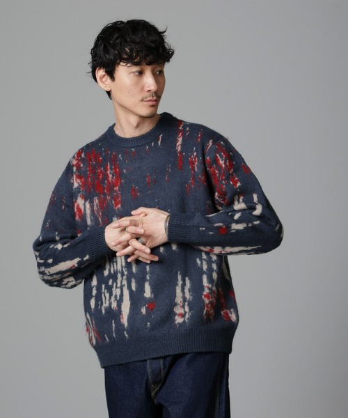 NANO universe（ナノユニバース）の「ペイントグラデーションモヘヤライクニット（ニット/セーター・メンズ・ネイビー/オリーブ/ブルーグリーン/ブラック/グレー・M/L）」の5枚目の写真