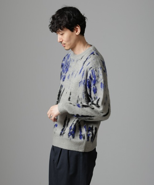 NANO universe（ナノユニバース）の「ペイントグラデーションモヘヤライクニット（ニット/セーター・メンズ・ネイビー/オリーブ/ブルーグリーン/ブラック/グレー・M/L）」の6枚目の写真