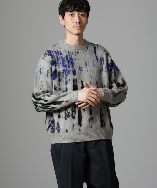 NANO universe（ナノユニバース）の「ペイントグラデーションモヘヤライクニット（ニット/セーター・メンズ・ネイビー/オリーブ/ブルーグリーン/ブラック/グレー・M/L）」の9枚目の写真