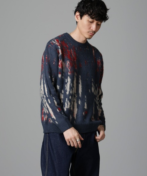 NANO universe（ナノユニバース）の「ペイントグラデーションモヘヤライクニット（ニット/セーター・メンズ・ネイビー/オリーブ/ブルーグリーン/ブラック/グレー・M/L）」の14枚目の写真